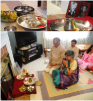 Mom and Dad performing the Ganesh Pooja in our living room.